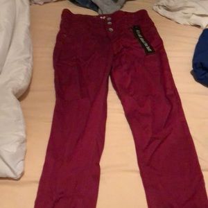 High waisted red jeans